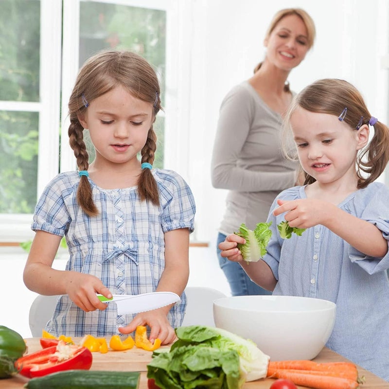 LeKing 8 Pcs Wooden Kitchen Knife Set for Kids - Includes Safe Knives, Serrated Plastic Knives, Potato Slicers, Sandwich Cutter, Peeler and Cutting Board - Image 3